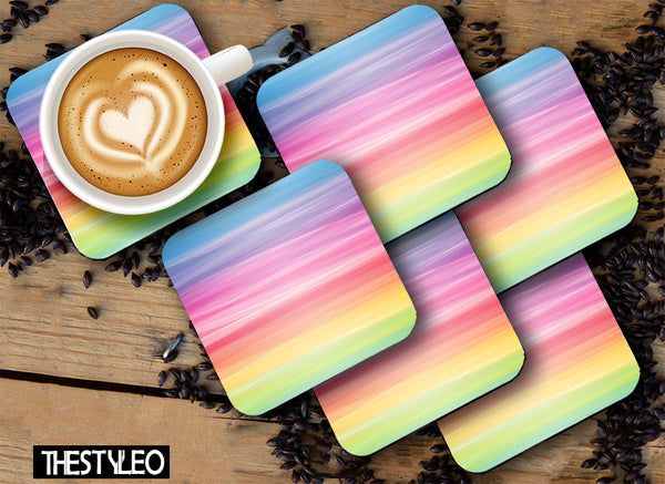 Rainwob Pattern Designer Printed Square Tea Coasters With Stand (MDF Wooden, Set Of 6 Pieces Coaster And 1 Stand)