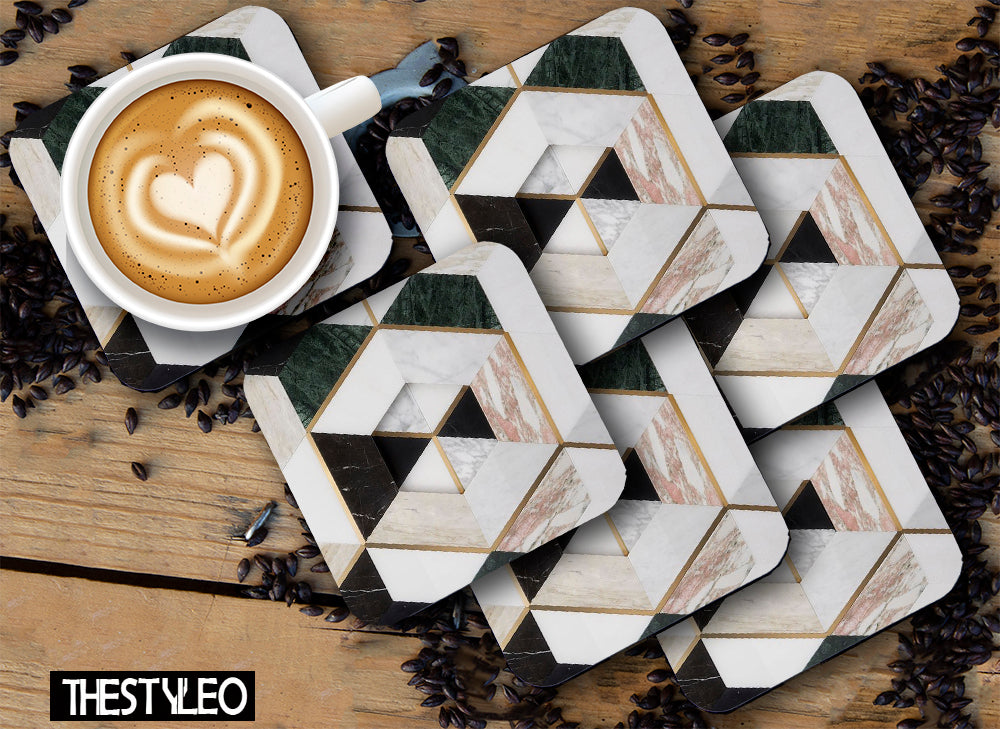 Printed Marble Pattern MDF Wooden Coasters For Home And Kitchen(Set Of 6  Pieces)