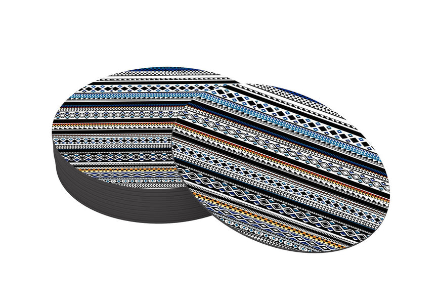 Tribal Pattern Designer Printed Round Tea Coasters (MDF Wooden, Set Of 6 Pieces)