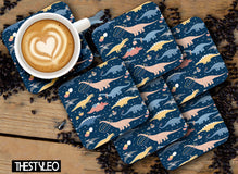 Printed Cute Dragon Pattern Designer Printed Square Tea Coasters  (MDF Wooden, Set Of 6 Pieces Coaster)