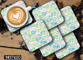Printed Leaf Pattern Designer Printed Square Tea Coasters  (MDF Wooden, Set Of 6 Pieces Coaster)