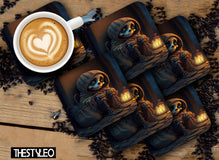 Skull Pattern MDF Wooden Printed Square Coasters for Home and Kitchen | Dining Table Decor (Set of 6 Pieces)