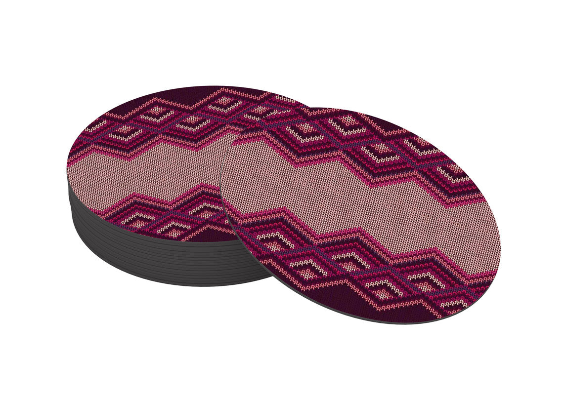 Beautiful knitted fabric pattern Designer Printed Round Tea Coasters (MDF Wooden, Set Of 6 Pieces)