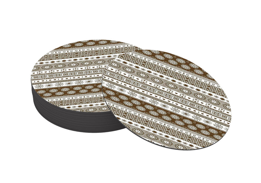 Mehndi Pattern Designer Printed Round Tea Coasters (MDF Wooden, Set Of 6 Pieces)