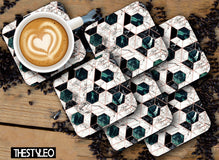 Printed Marble Crose Pattern MDF Wooden Coasters For Home And Kitchen(Set Of 6  Pieces)