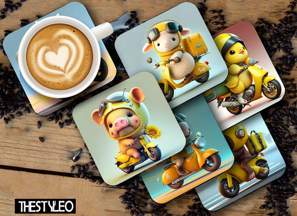 Cute Panda MDF Wooden Printed Square Coasters for Home and Kitchen | Dining Table Decor (Set of 6 Pieces)