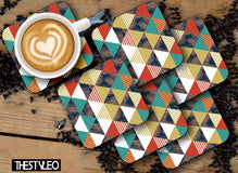 Printed Marble Palm Leaf Pattern MDF Wooden Coasters For Home And Kitchen(Set Of 6  Pieces)