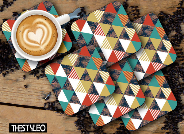 Printed Marble Palm Leaf Pattern MDF Wooden Coasters For Home And Kitchen(Set Of 6  Pieces)