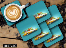 Summer Travel MDF Wooden Printed Square Coasters for Home and Kitchen | Dining Table Decor (Set of 6 Pieces)