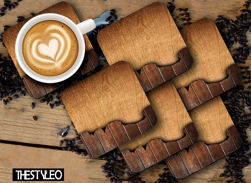 Wood Pattern Designer Printed Square Tea Coasters With Stand (MDF Wooden, Set Of 6 Pieces Coaster And 1 Stand)