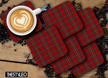 Printed Red Pattern Designer Printed Square Tea Coasters  (MDF Wooden, Set Of 6 Pieces Coaster)