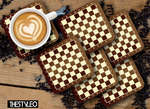 Empty Chess Board Printed Mdf Wooden Printed Square Coasters For Home And Kitchen | Dining Table Decor (Set Of 6  Pieces)
