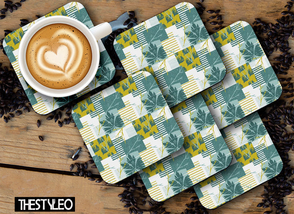 Printed Marble Box Pattern MDF Wooden Coasters For Home And Kitchen(Set Of 6  Pieces)
