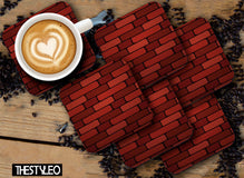 Red Brick Wall Wooden Designer Printed Square Tea Coasters (MDF Wooden, Set of 6 Pieces)