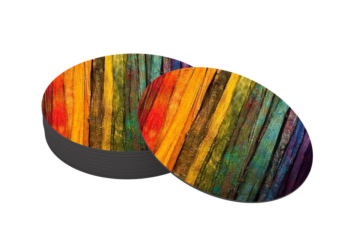 Rainbow Pattern Designer Printed Round Tea Coasters (MDF Wooden, Set Of 6 Pieces)