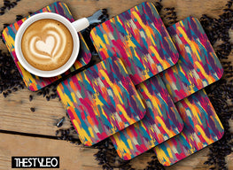 Paint Pattern Designer Printed Square Tea Coasters With Stand (MDF Wooden, Set Of 6 Pieces Coaster And 1 Stand)