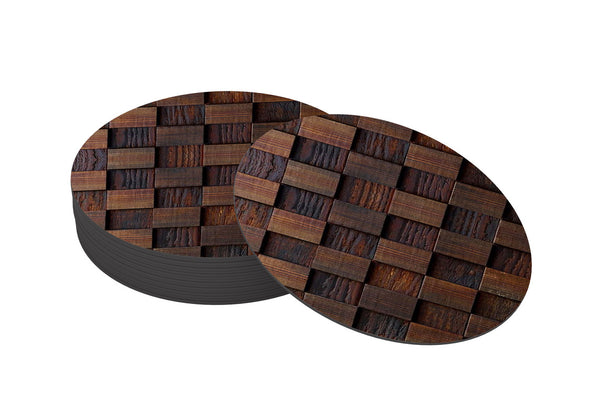 Wooden Pattern Designer Printed Round Tea Coasters (MDF Wooden, Set Of 6 Pieces)