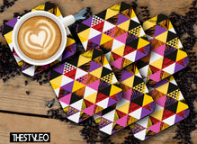 Printed Marble Sunsine Pattern MDF Wooden Coasters For Home And Kitchen(Set Of 6  Pieces)