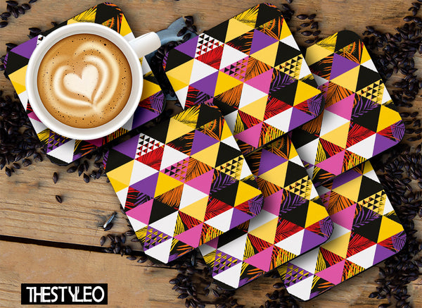 Printed Marble Sunsine Pattern MDF Wooden Coasters For Home And Kitchen(Set Of 6  Pieces)
