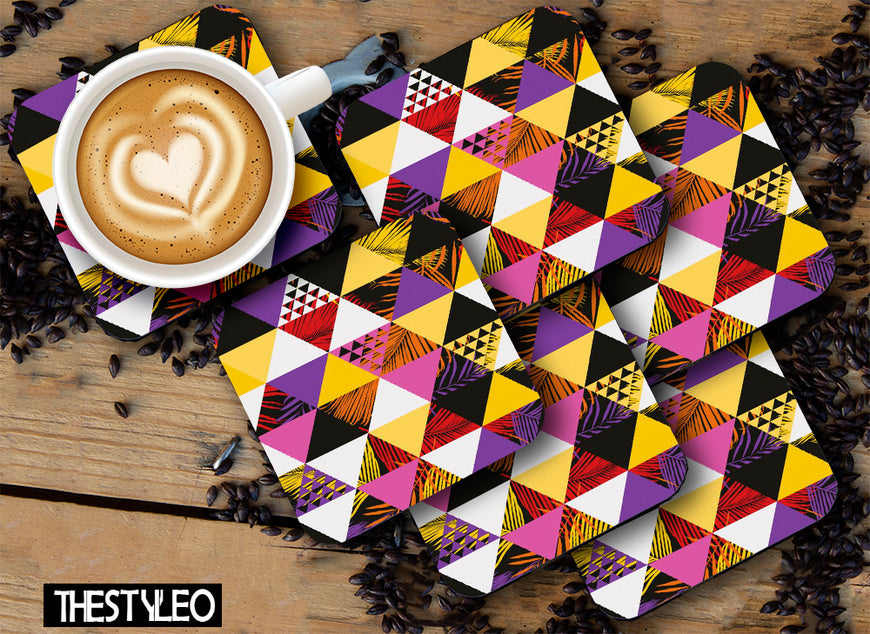 Printed Marble Sunsine Pattern MDF Wooden Coasters For Home And Kitchen(Set Of 6  Pieces)