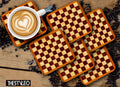 Chess Board Printed Mdf Wooden Printed Square Coasters For Home And Kitchen | Dining Table Decor (Set Of 6  Pieces)