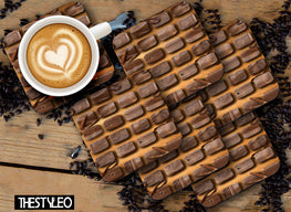 Chocolate Pattern Designer Printed Square Tea Coasters With Stand (MDF Wooden, Set Of 6 Pieces Coaster And 1 Stand)