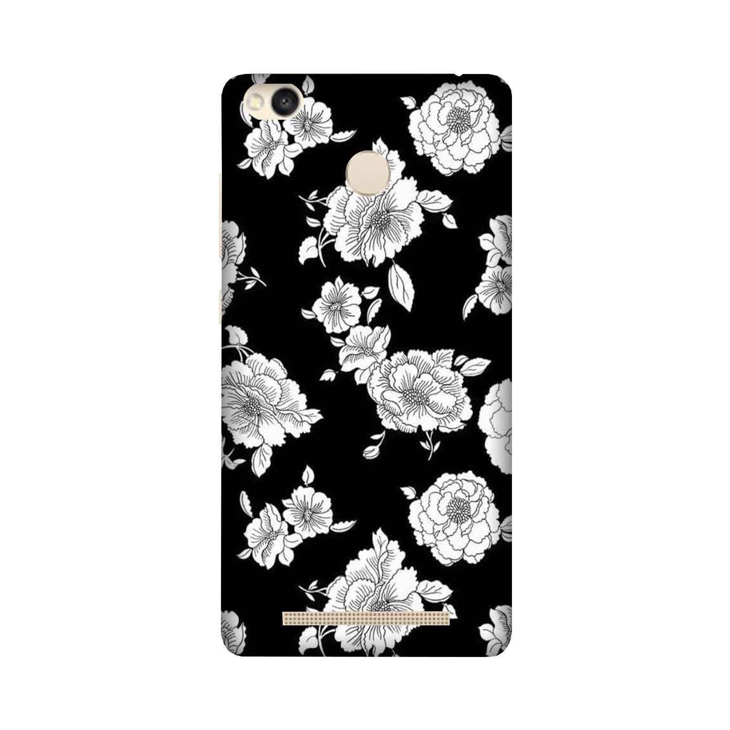 White flowers Black Background Case for Redmi 3S Prime