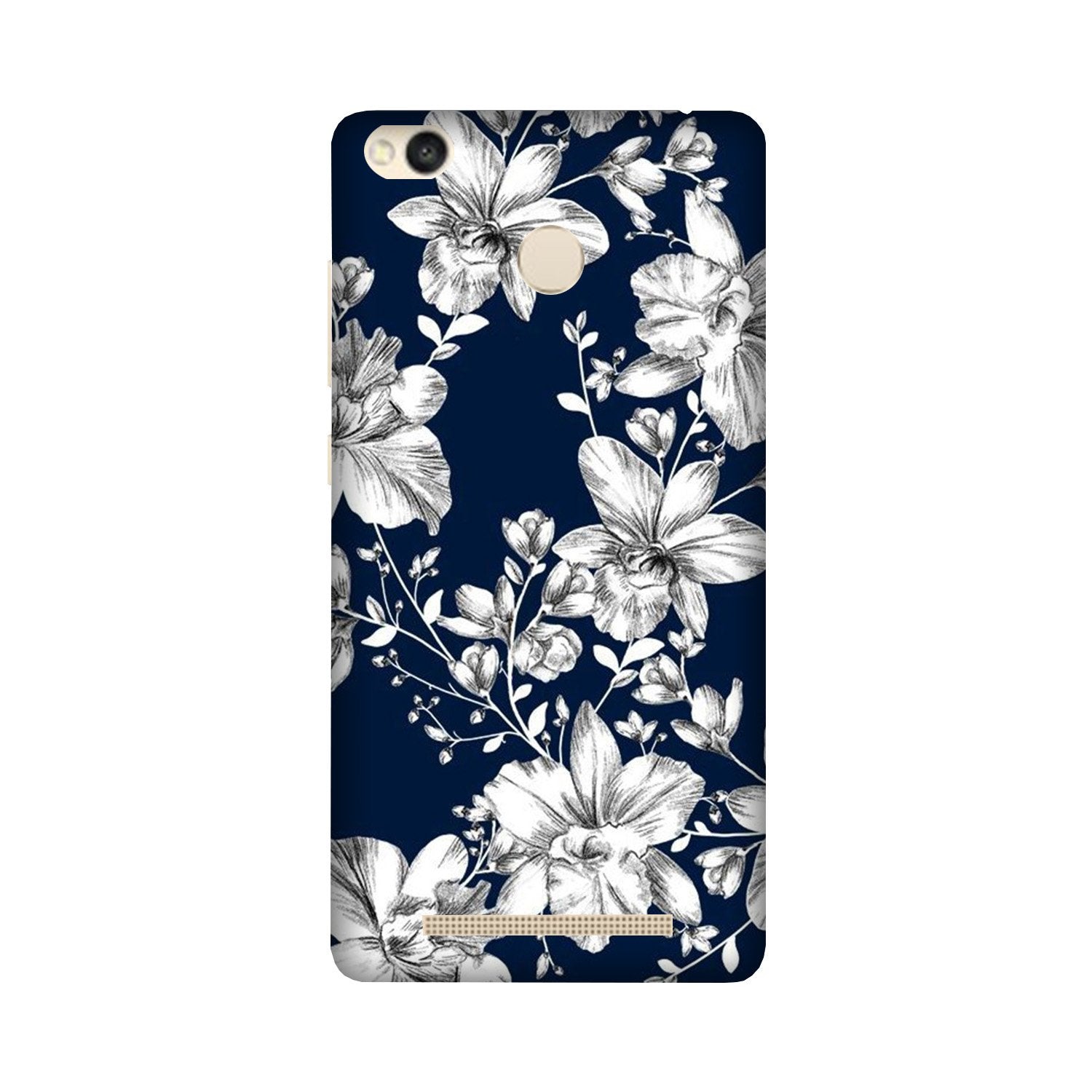 White flowers Blue Background Case for Redmi 3S Prime