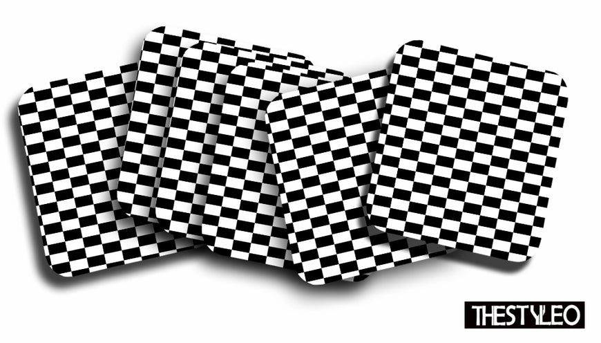 Black And White Box Designer Printed Square Tea Coasters With Stand (MDF Wooden, Set Of 6 Pieces Coaster And 1 Stand)