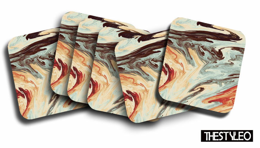 Marble Pattern Designer Printed Square Tea Coasters With Stand (MDF Wooden, Set Of 6 Pieces Coaster And 1 Stand)