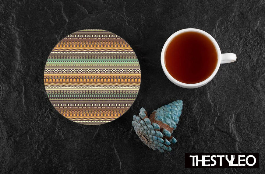 Colorful Ethnic Designer Printed Round Tea Coasters (MDF Wooden, Set Of 6 Pieces)