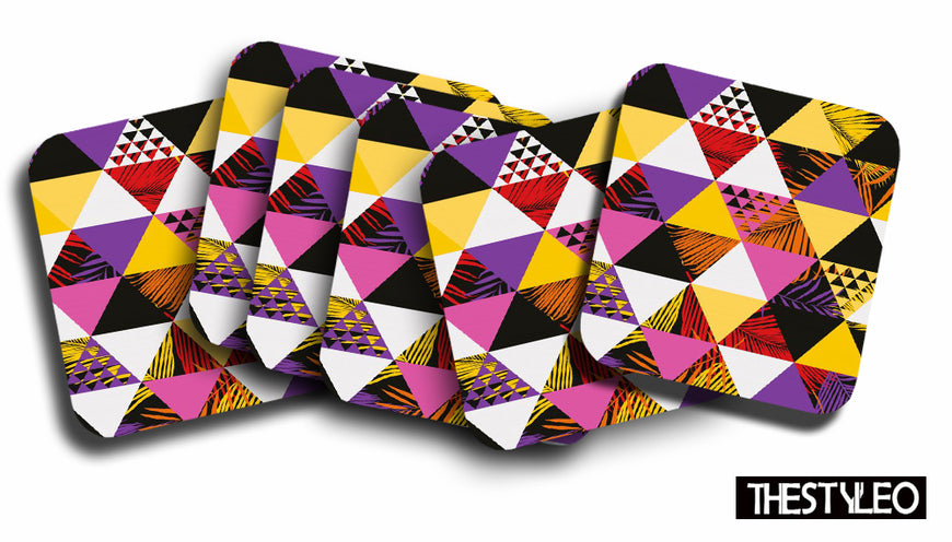 Printed Marble Sunsine Pattern MDF Wooden Coasters For Home And Kitchen(Set Of 6  Pieces)