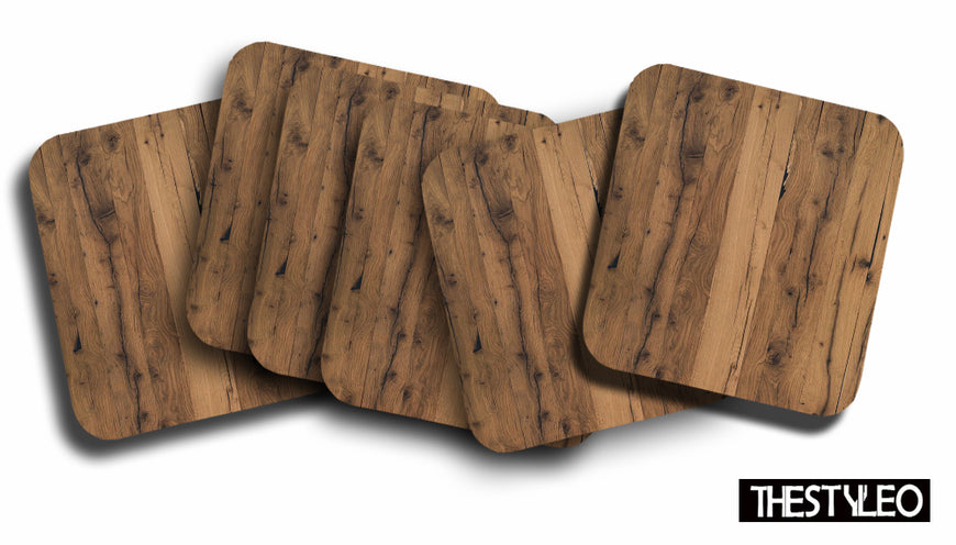 Printed Wood Pattern Designer Printed Square Tea Coasters With Stand (MDF Wooden, Set Of 6 Pieces Coaster And 1 Stand)