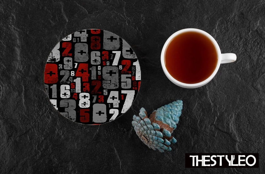 Alphabet Pattern Designer Printed Round Tea Coasters (MDF Wooden, Set Of 6 Pieces)