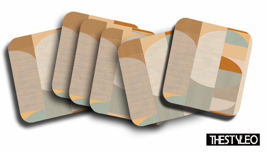 Brown Pattern Designer Printed Square Tea Coasters With Stand (MDF Wooden, Set Of 6 Pieces Coaster And 1 Stand)