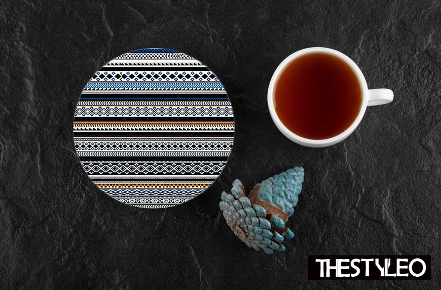 Tribal Pattern Designer Printed Round Tea Coasters (MDF Wooden, Set Of 6 Pieces)