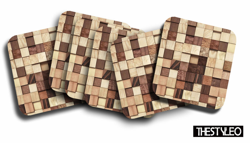 Wooden 5 Designer Printed Square Tea Coasters (MDF Wooden, Set of 6 Pieces)