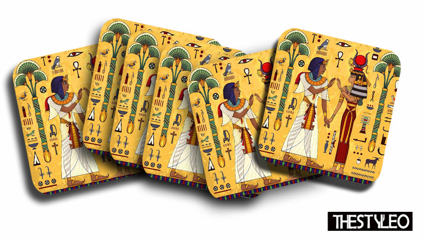 Ancient Egypt Wooden Designer Printed Square Tea Coasters (MDF Wooden, Set of 6 Pieces)