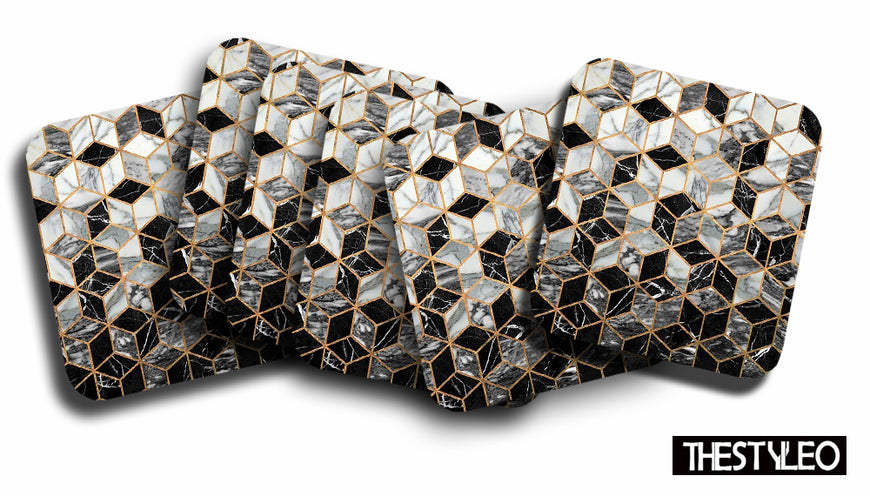 Printed Marble Shine Pattern MDF Wooden Coasters For Home And Kitchen(Set Of 6  Pieces)