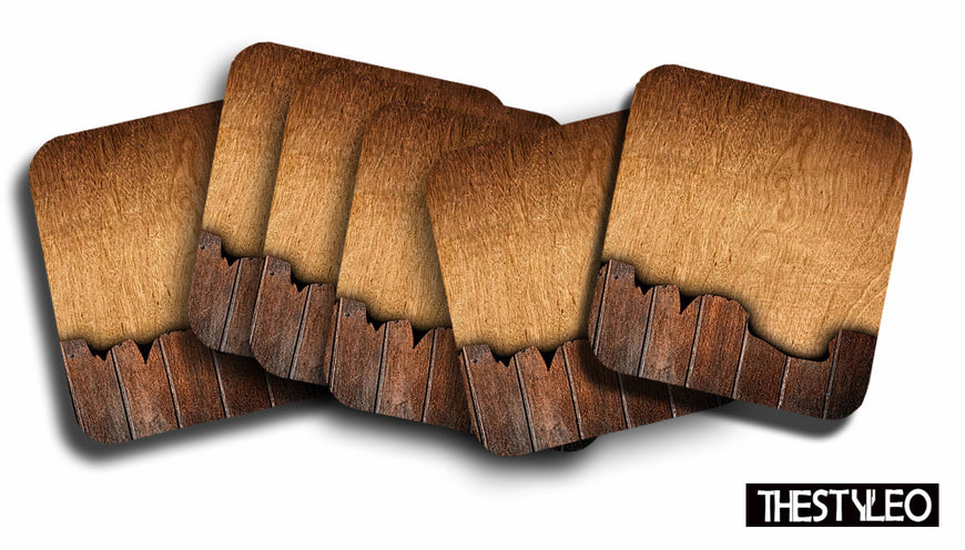Wood Pattern Designer Printed Square Tea Coasters With Stand (MDF Wooden, Set Of 6 Pieces Coaster And 1 Stand)