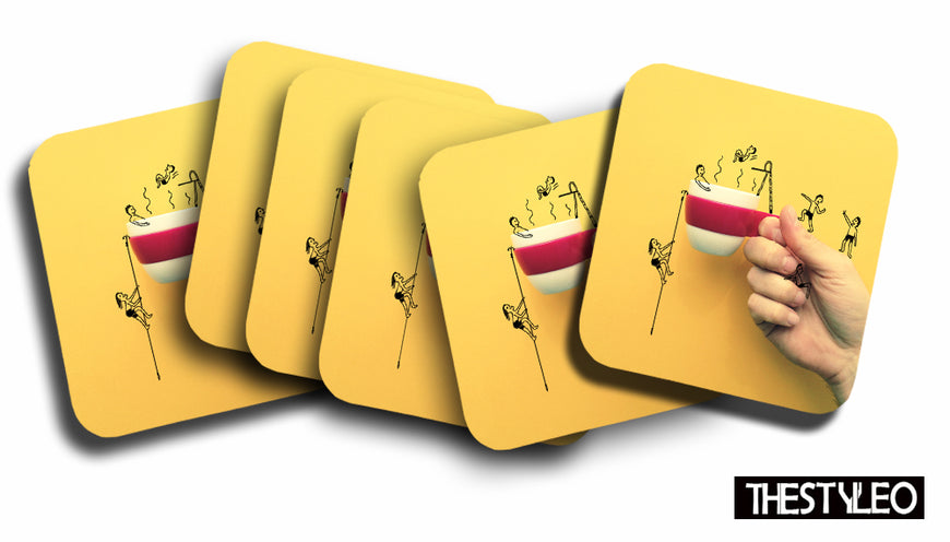 Coffee break Wooden Designer Printed Square Tea Coasters (MDF Wooden,Setof 6 Pieces)