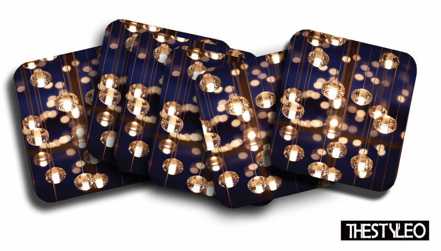 Lights Designer Printed Square Tea Coasters With Stand (MDF Wooden, Set Of 6 Pieces Coaster And 1 Stand)