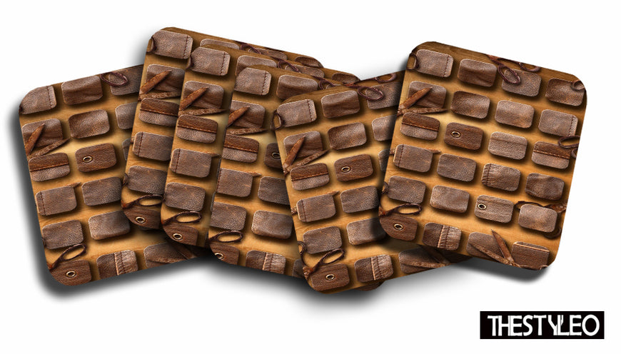 Chocolate Pattern Designer Printed Square Tea Coasters With Stand (MDF Wooden, Set Of 6 Pieces Coaster And 1 Stand)