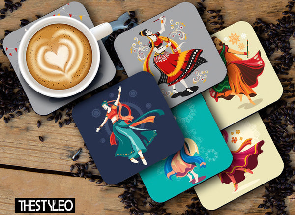 Rio Carnival Printed Mdf Wooden Printed Square Coasters For Home And Kitchen | Dining Table Décor (Set Of 6  Pieces)