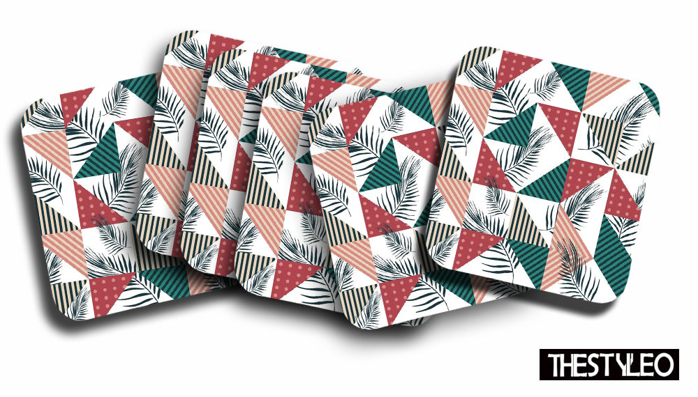 Printed Marble Leaf Pattern MDF Wooden Coasters For Home And Kitchen(Set Of 6  Pieces)