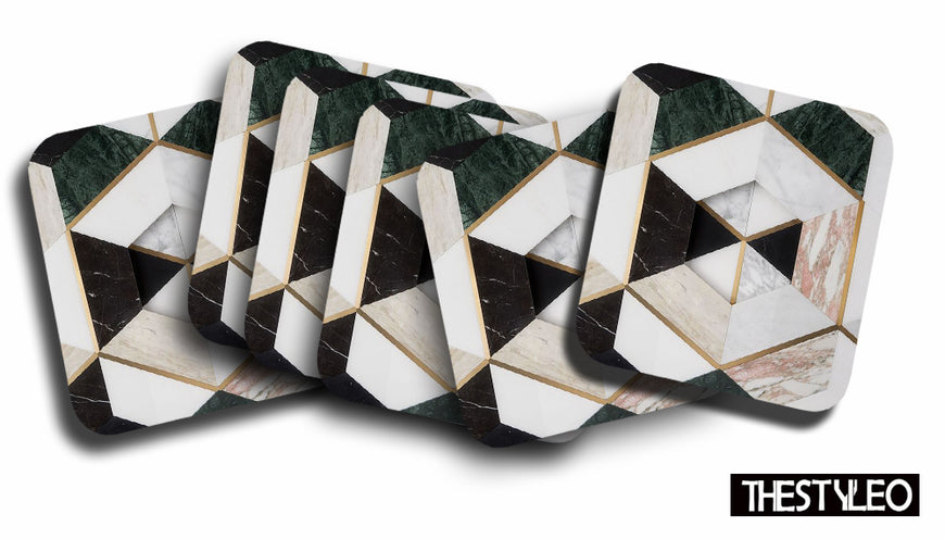 Printed Marble Pattern MDF Wooden Coasters For Home And Kitchen(Set Of 6  Pieces)