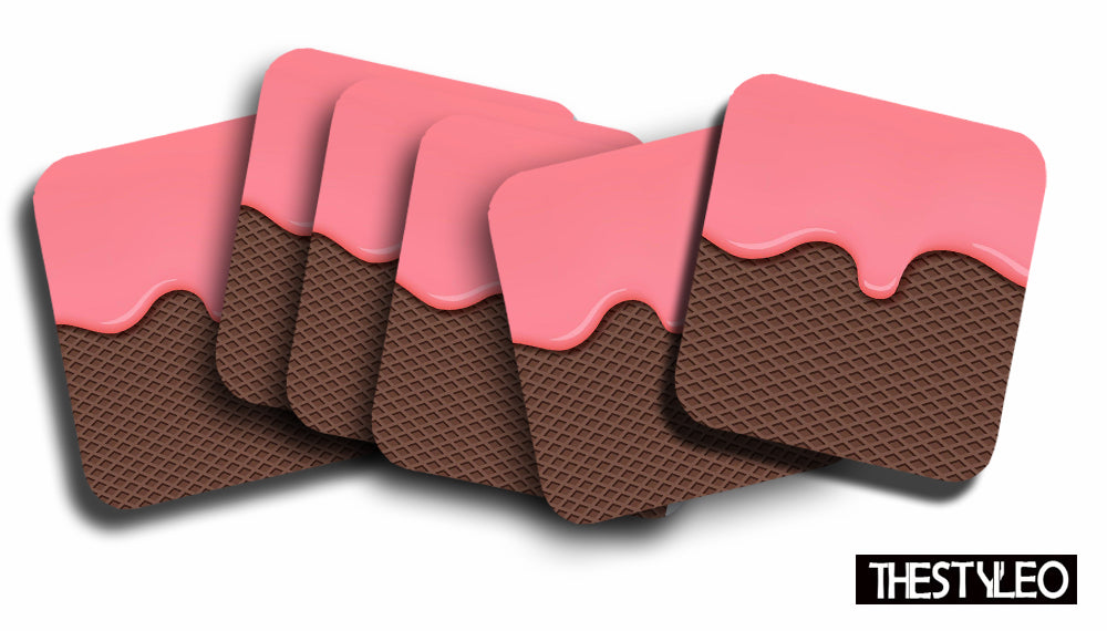 Printed Ice Cream Pattern Designer Printed Square Tea Coasters  (MDF Wooden, Set Of 6 Pieces Coaster)