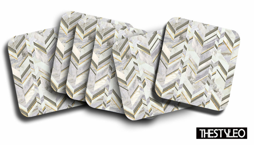 Printed Marble White Pattern MDF Wooden Coasters For Home And Kitchen(Set Of 6  Pieces)