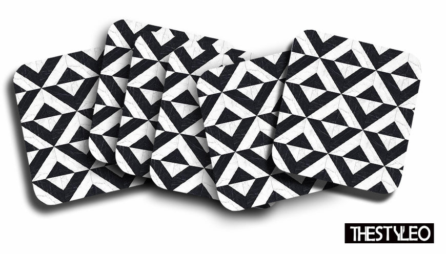 Printed Marble Zig Zag Pattern MDF Wooden Coasters For Home And Kitchen(Set Of 6  Pieces)