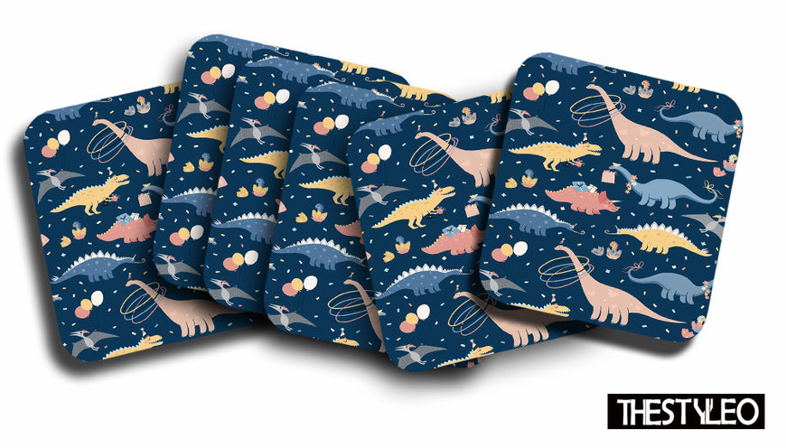 Printed Cute Dragon Pattern Designer Printed Square Tea Coasters  (MDF Wooden, Set Of 6 Pieces Coaster)